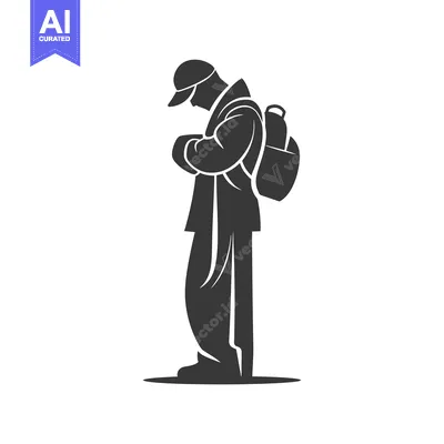 Aset premium populer: Silhouette of a Man Wearing a Backpack and a Cap