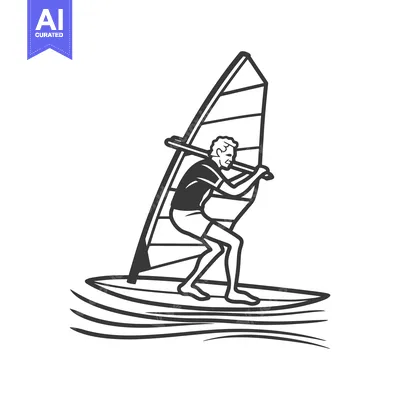 Premium design asset: Silhouette of a Man Windsurfing on Waves