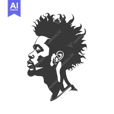 Aset desain premium: Silhouette of a Man with Afro Hairstyle Looking Upward