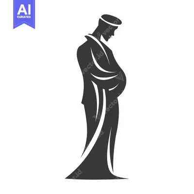 Aset premium populer: Silhouette of a man with a large stomach standing on a white backgroun