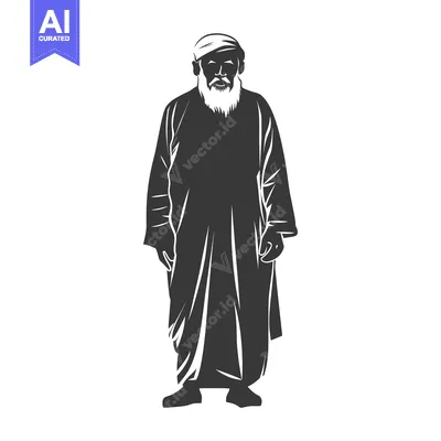 Silhouette of a man with a long beard and a turban