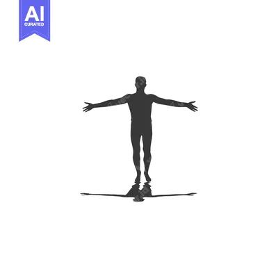 Aset desain premium: Silhouette of a Man with Arms Outstretched, Reflecting in a Pool of Wa