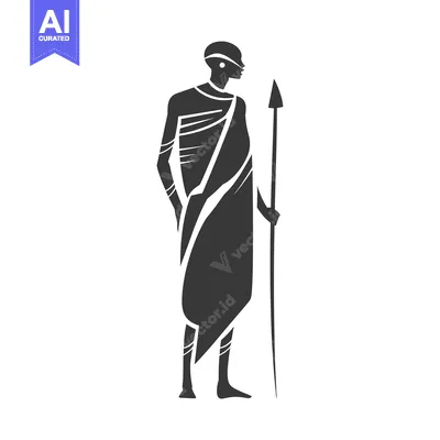 Silhouette of a Man with a Spear Wearing Traditional Clothing