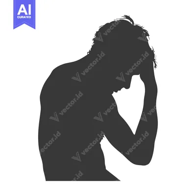 Silhouette of a man with his head in his hands