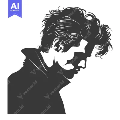 Silhouette of a Man with Messy Hair Looking Down