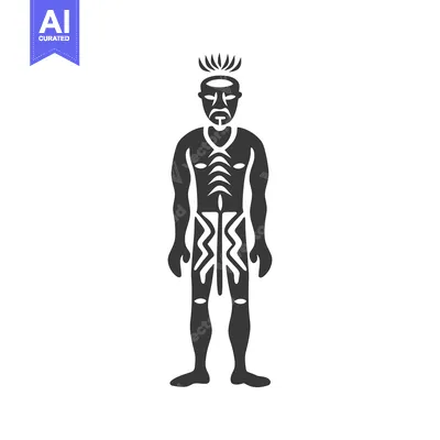 Aset desain premium: Silhouette of a Man with Tribal Tattoos and Headdress