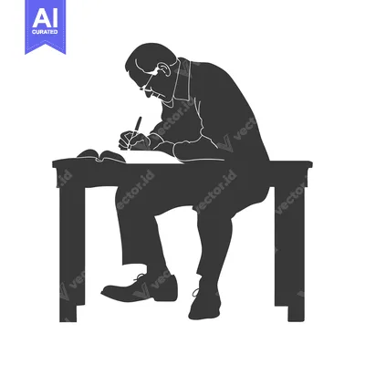 Aset premium populer: Silhouette of a man writing at a desk