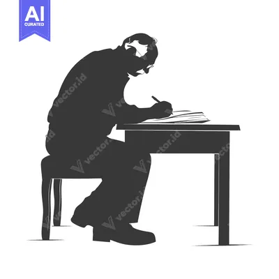 Aset desain premium: Silhouette of a man writing at a desk