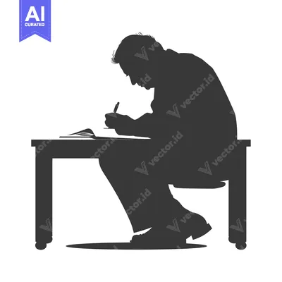 Aset desain premium: Silhouette of a Man Writing at a Desk