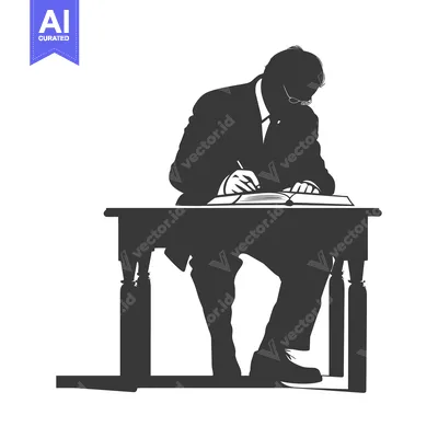 Popular premium asset: Silhouette of a man writing at a desk