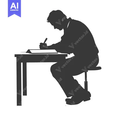 Premium design asset: Silhouette of a Man Writing at a Desk
