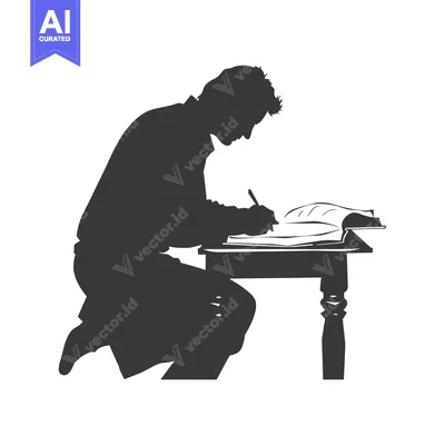Silhouette of a Man Writing at a Desk