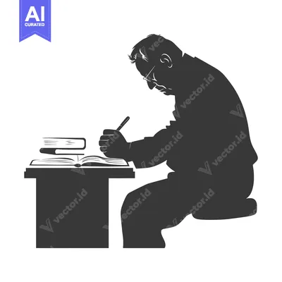 Popular premium asset: Silhouette of a Man Writing at a Desk with Books