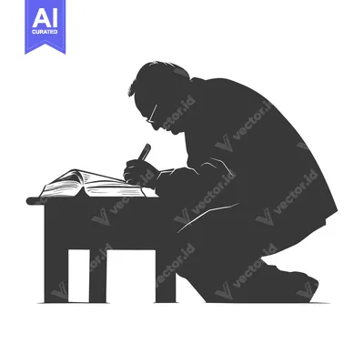 Silhouette of a Man Writing at a Table