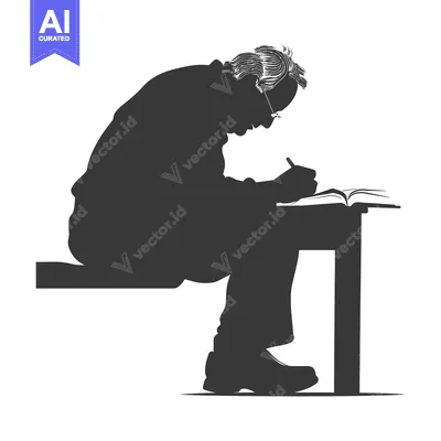 Silhouette of a Man Writing at a Table