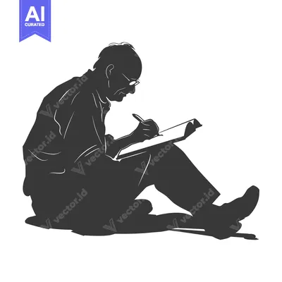 Aset premium populer: Silhouette of a Man Writing in a Book While Seated