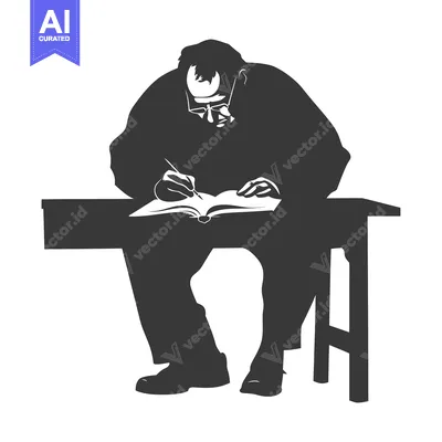 Popular premium asset: Silhouette of a man writing in a book while sitting on a bench