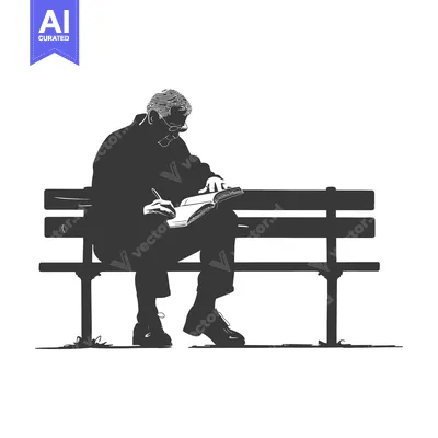 Premium design asset: Silhouette of a Man Writing in a Book While Sitting on a Bench