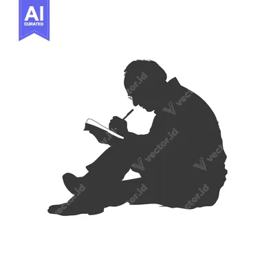 Silhouette of a Man Writing in a Notebook
