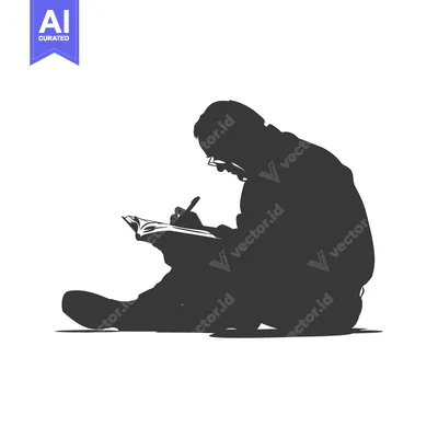 Premium design asset: Silhouette of a Man Writing in a Notebook
