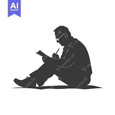 Aset premium populer: Silhouette of a Man Writing in a Notebook