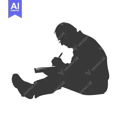Aset desain premium: Silhouette of a man writing in a notebook