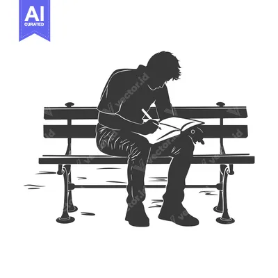 Premium design asset: Silhouette of a Man Writing in a Notebook on a Bench