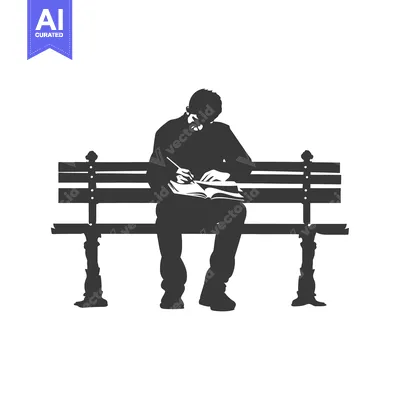 Silhouette of a Man Writing in a Notebook on a Bench
