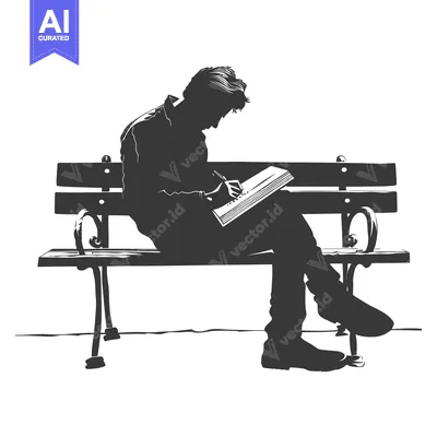 Silhouette of a Man Writing in a Notebook on a Bench
