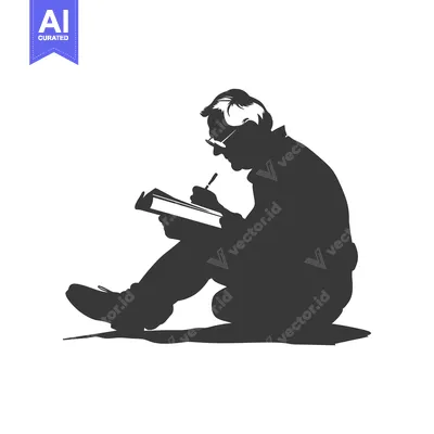 Premium design asset: Silhouette of a man writing in a notebook while sitting