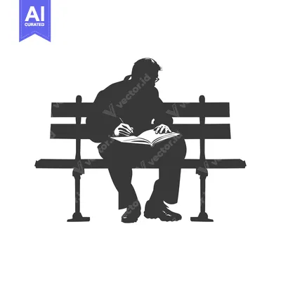 Aset desain premium: Silhouette of a man writing in a notebook while sitting on a bench