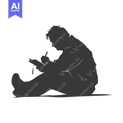 Aset premium populer: Silhouette of a Man Writing in a Notebook While Sitting on the Floor