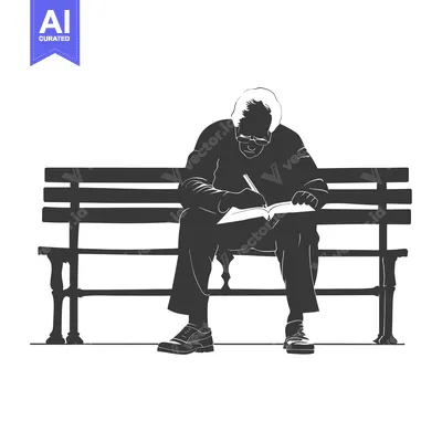 Popular premium asset: Silhouette of a Man Writing on a Bench
