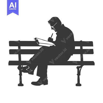 Aset desain premium: Silhouette of a Man Writing on a Bench
