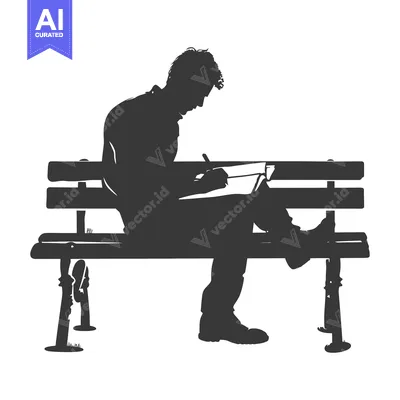 Aset desain premium: Silhouette of a Man Writing on a Bench