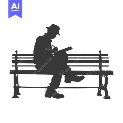 Silhouette of a Man Writing on a Bench