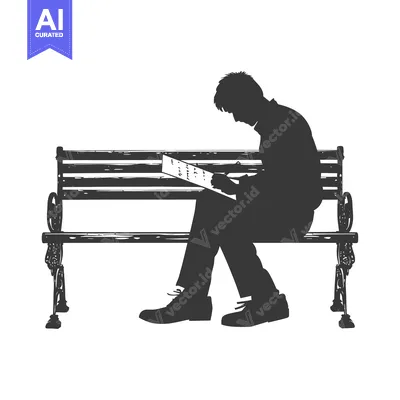 Aset desain premium: Silhouette of a Man Writing on a Bench