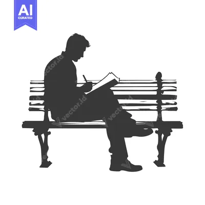 Aset desain premium: Silhouette of a Man Writing on a Bench
