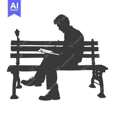 Premium design asset: Silhouette of a man writing on a bench
