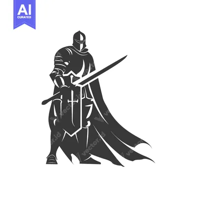 Premium design asset: Silhouette of a Medieval Knight Holding a Sword and Shield