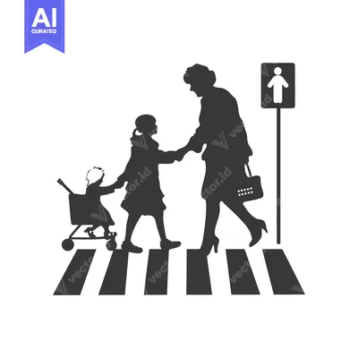 Popular premium asset: Silhouette of a mother and two children crossing the street