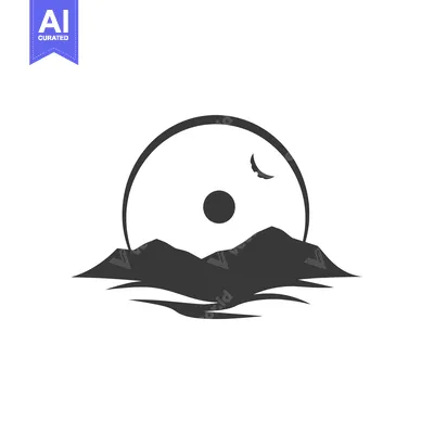 Aset desain premium: Silhouette of a mountain range with a sun and a bird in the sky
