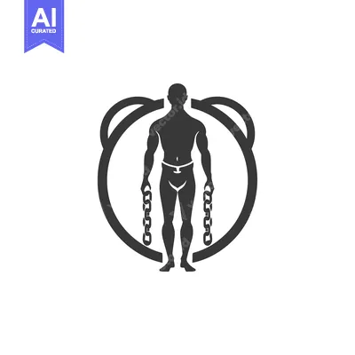 Silhouette of a muscular man holding chains within a circular frame