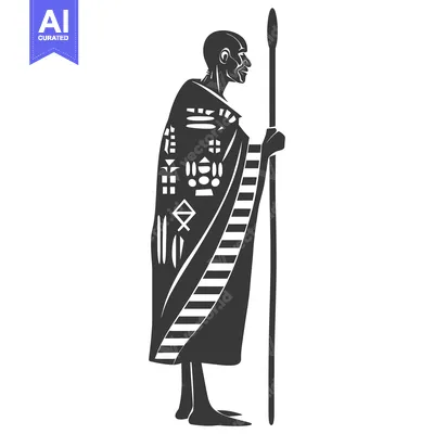 Aset desain premium: Silhouette of an African man in traditional clothing holding a spear
