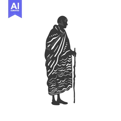 Aset desain premium: Silhouette of an African Man Wearing a Traditional Robe and Holding a