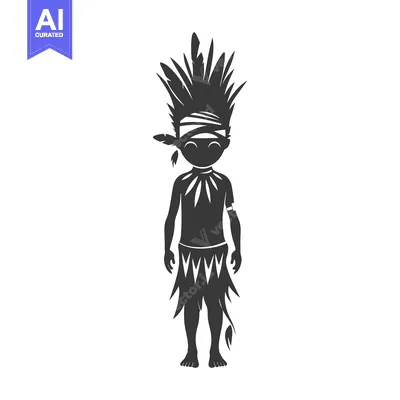 Aset premium populer: Silhouette of a Native American Boy with Feathers and Traditional Clot