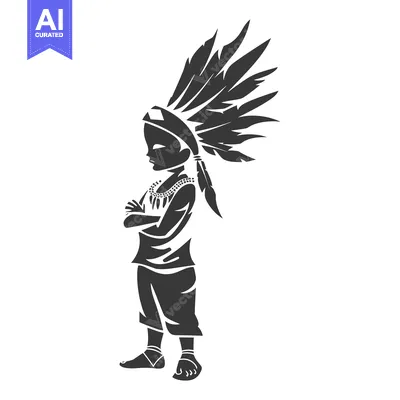 Silhouette of a Native American Child Wearing a Headdress