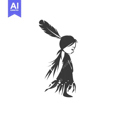 Aset premium populer: Silhouette of a Native American Girl with a Feather Headdress