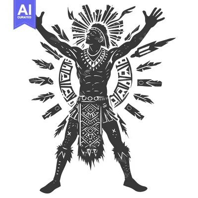 Aset desain premium: Silhouette of a Native American Man with Feathers and Geometric Patter