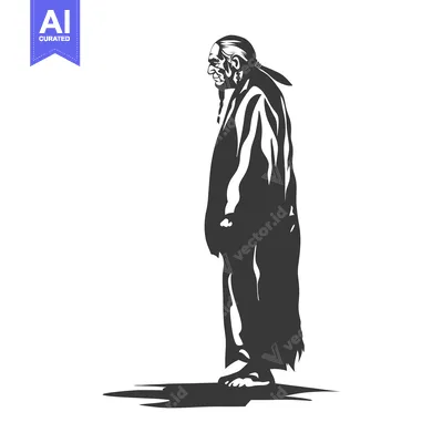 Silhouette of a Native American Man with Long Hair and Traditional Clo